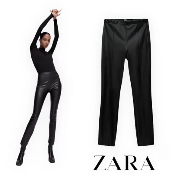 ZARA | Black | FAUX LEATHER LEGGINGS - Picture 1 of 10
